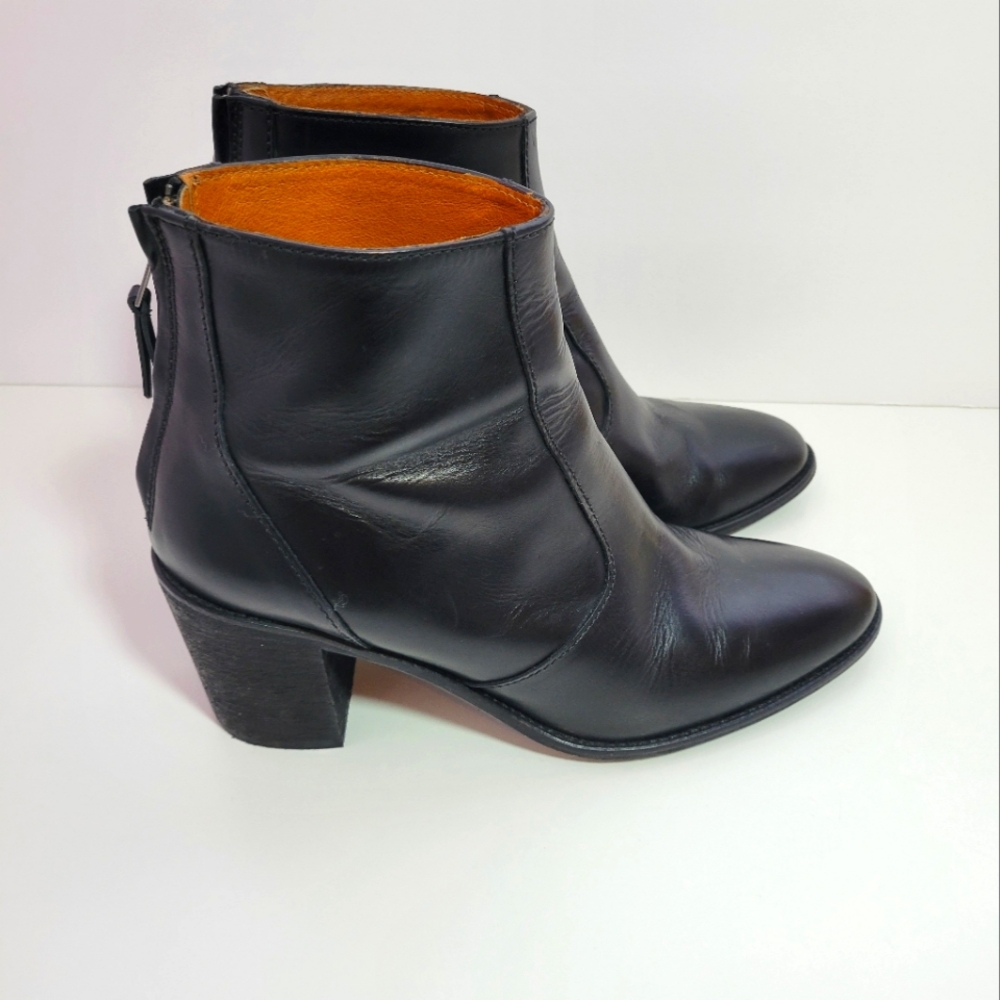 Madewell Black Leather Size 10 Sammie Back Zip Stacked 3 Inch Heel office